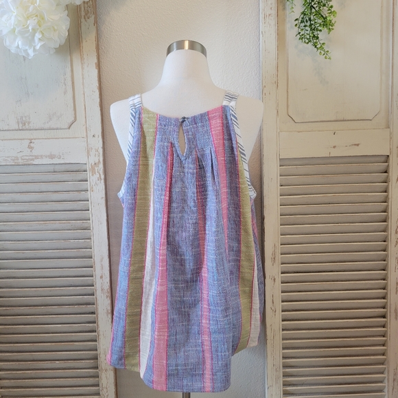 Anthropologie Krisha sleeveless striped multicolor top women's size Large petite - Picture 5 of 12